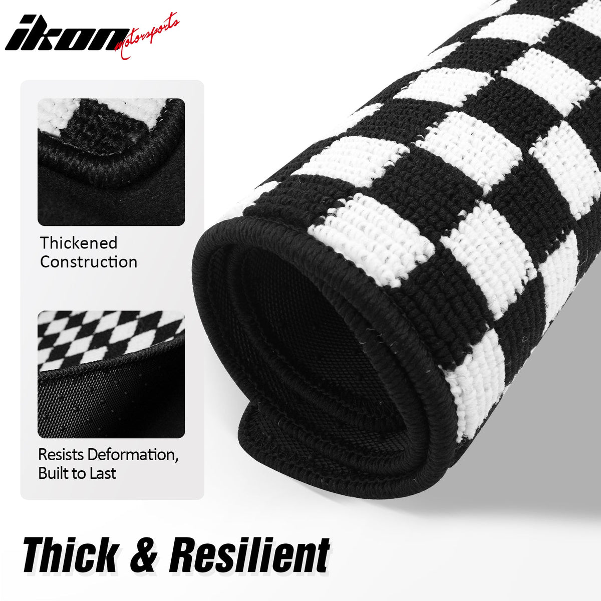 Front Rear Full Set Waterproof Floor Mats for Ford Mustang 2005-2009 Black White Plaid Checkered Carpets PP & Loop Pile Surface & TPE Backing 4PCS