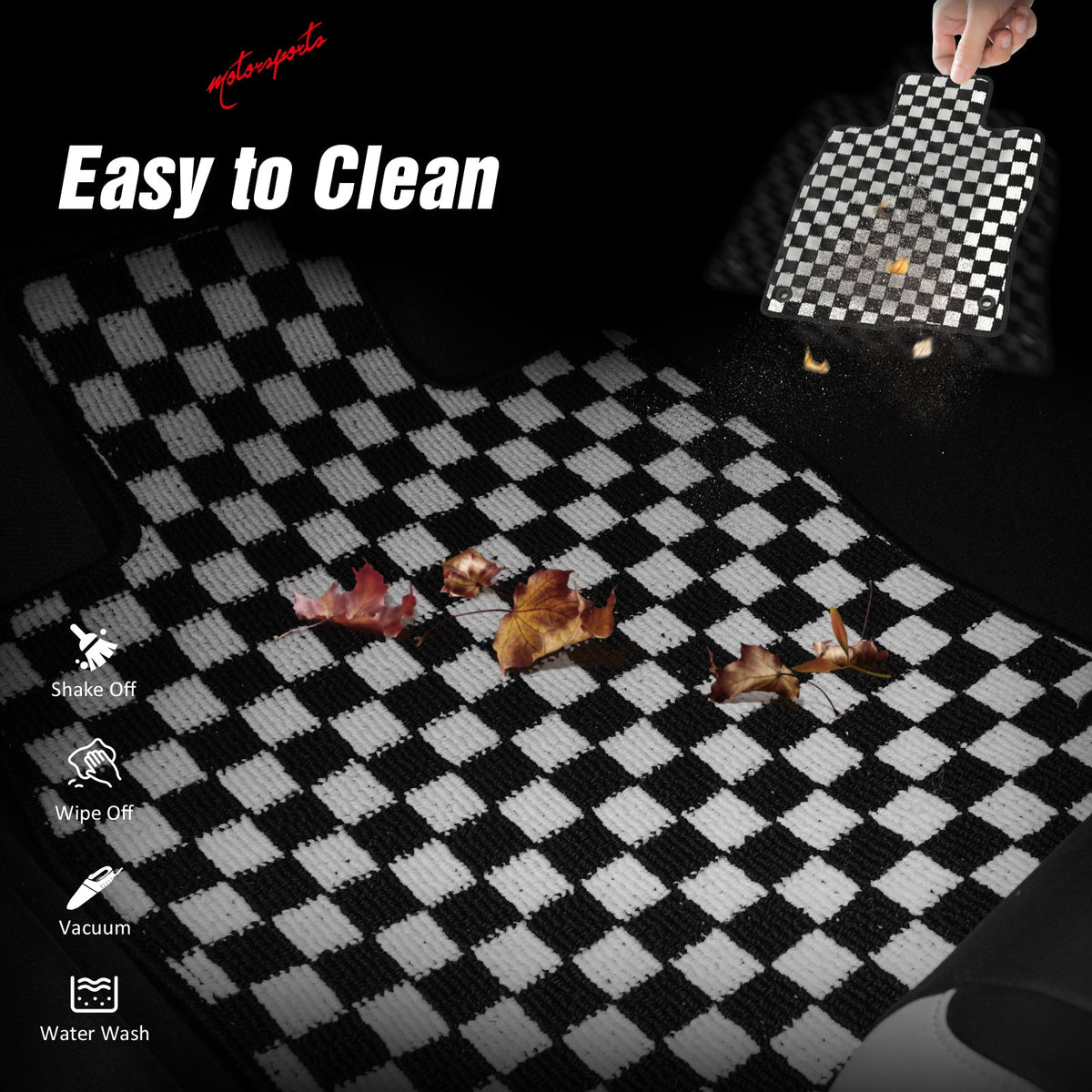 Interior Floor Mats for Chevrolet Corvette 1997-2004 Black White Plaid Checkered Carpets PP & Loop Pile Surface & TPE Backing 2PCS