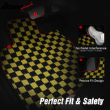 Front Rear Full Set Waterproof Floor Mats for Toyota Camry 2007-2011 Black Yellow Plaid Checkered Carpets PP & Loop Pile Surface & TPE Backing 4PCS