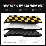 Front Rear Full Set Waterproof Floor Mats for Honda Fit 2009-2013 Black Yellow Plaid Checkered Carpets PP & Loop Pile Surface & TPE Backing 4PCS