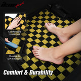 Front Rear Full Set Waterproof Floor Mats for Honda Fit 2009-2013 Black Yellow Plaid Checkered Carpets PP & Loop Pile Surface & TPE Backing 4PCS