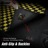 Front Rear Full Set Waterproof Floor Mats for Honda Fit 2009-2013 Black Yellow Plaid Checkered Carpets PP & Loop Pile Surface & TPE Backing 4PCS