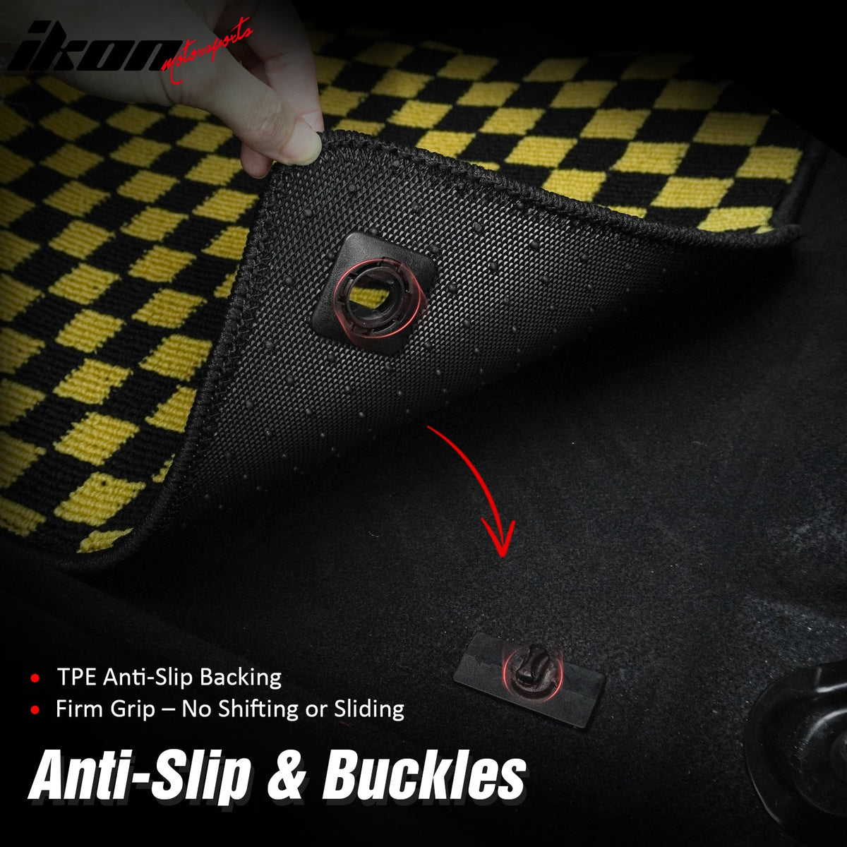Front Rear Full Set Waterproof Floor Mats for Toyota Camry 2007-2011 Black Yellow Plaid Checkered Carpets PP & Loop Pile Surface & TPE Backing 4PCS