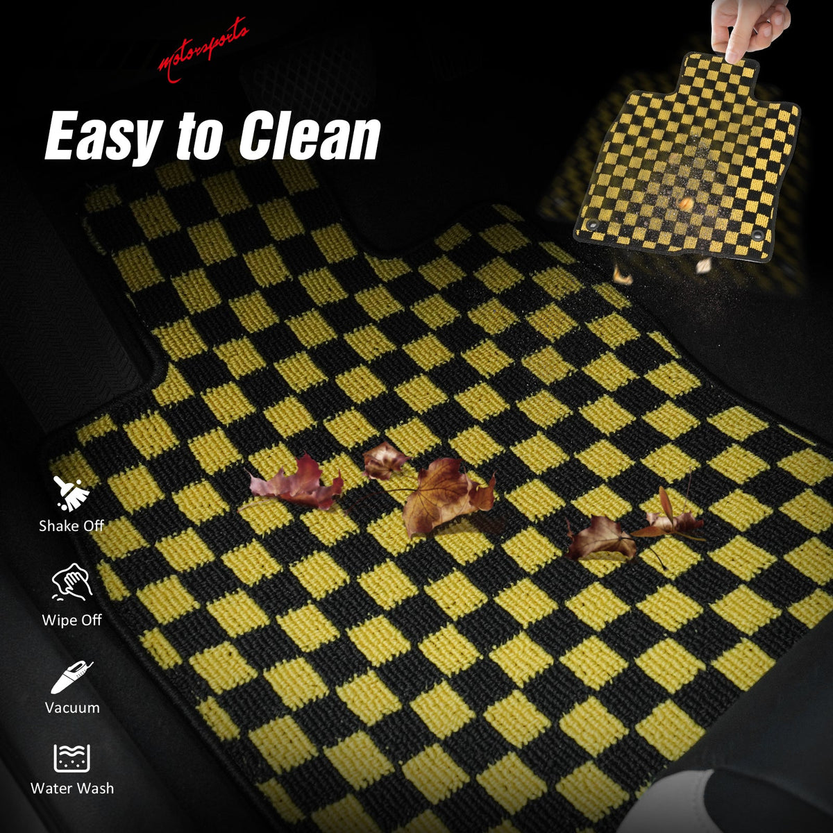 Front Rear Full Set Waterproof Floor Mats for BMW E92 3-Series Coupe 2007-2013 Black Yellow Plaid Checkered Carpets PP & Loop Pile Surface TPE Backing