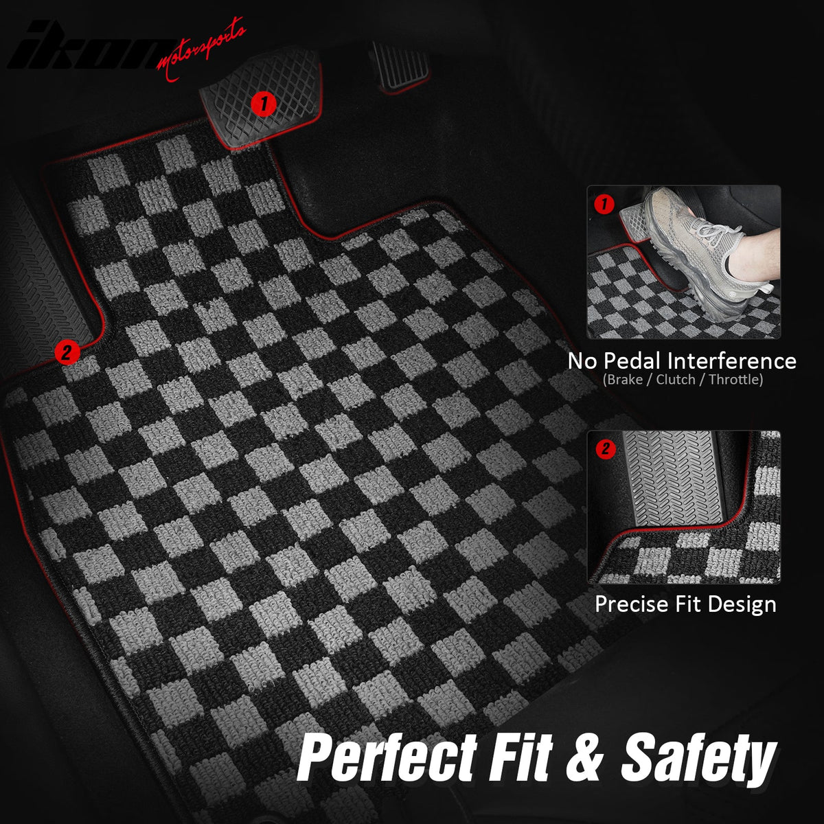 2005-2009 Ford Mustang Floor Mats Carpet Black Gray Plaid Polypropylene