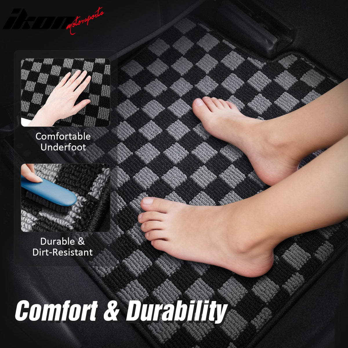 1992-1995 Honda Civic 2DR 3DR 4DR Floor Mats Carpet Black Gray Plaid Polypropylene