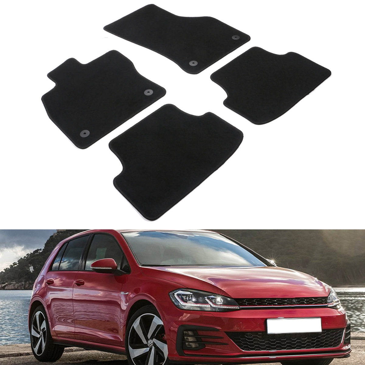 Car Floor Mat for 2015-2023 Volkswagen GTI Black Nylon Front Rear 4PC