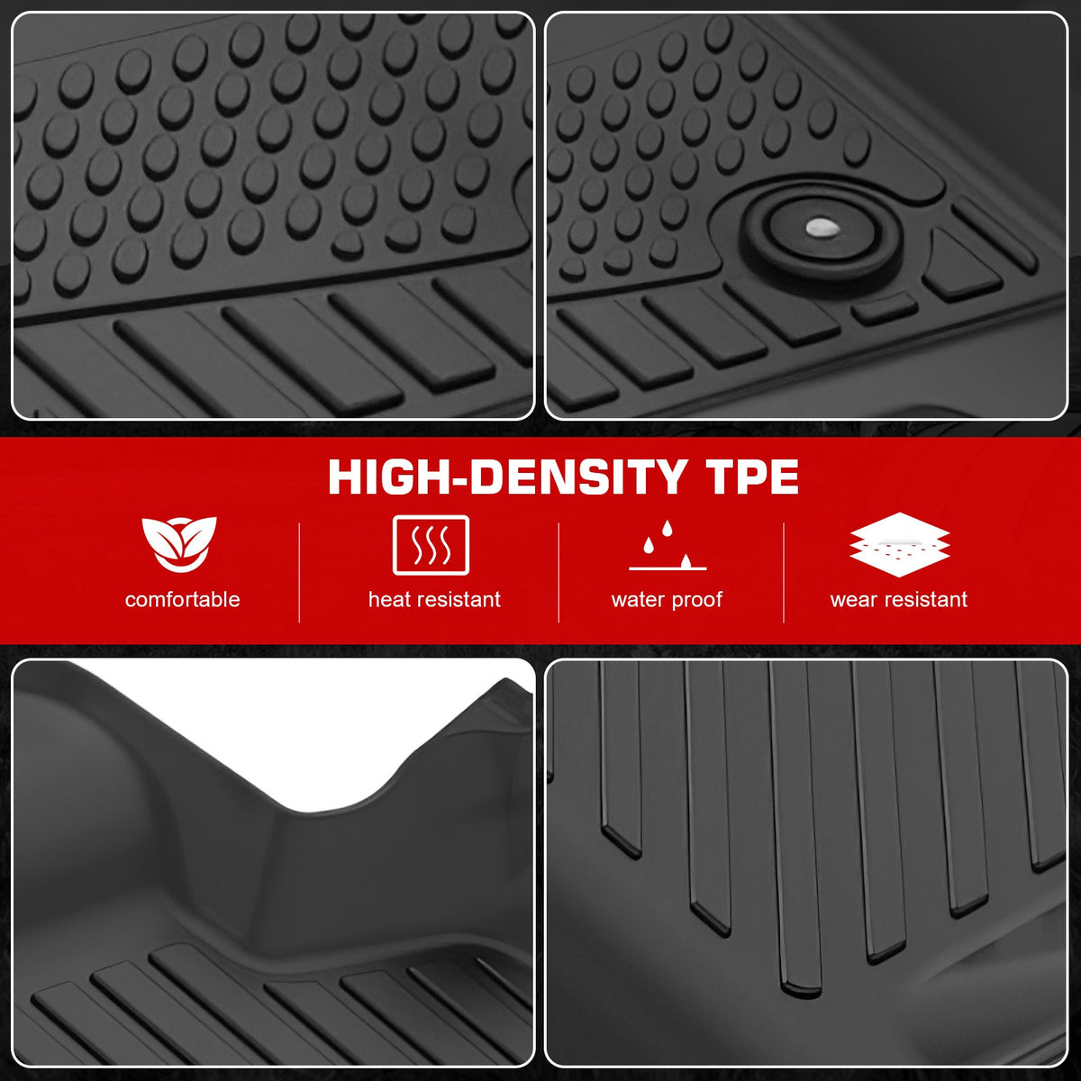 2014-2019 Chevy Silverado& GMC Sierra 1500 2500HD 3500HD Crew Cab Floor Mats All Weather Carpets Liner Guard TPE 2PCS Set
