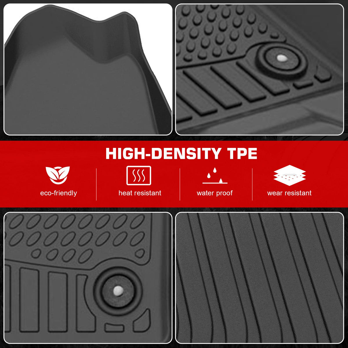 Floor Mats for Chevy Silverado& GMC Sierra 1500 2500HD 3500HD Double Cab 2014-2019 All Weather Carpets Liner Guard TPE 3PCS Set