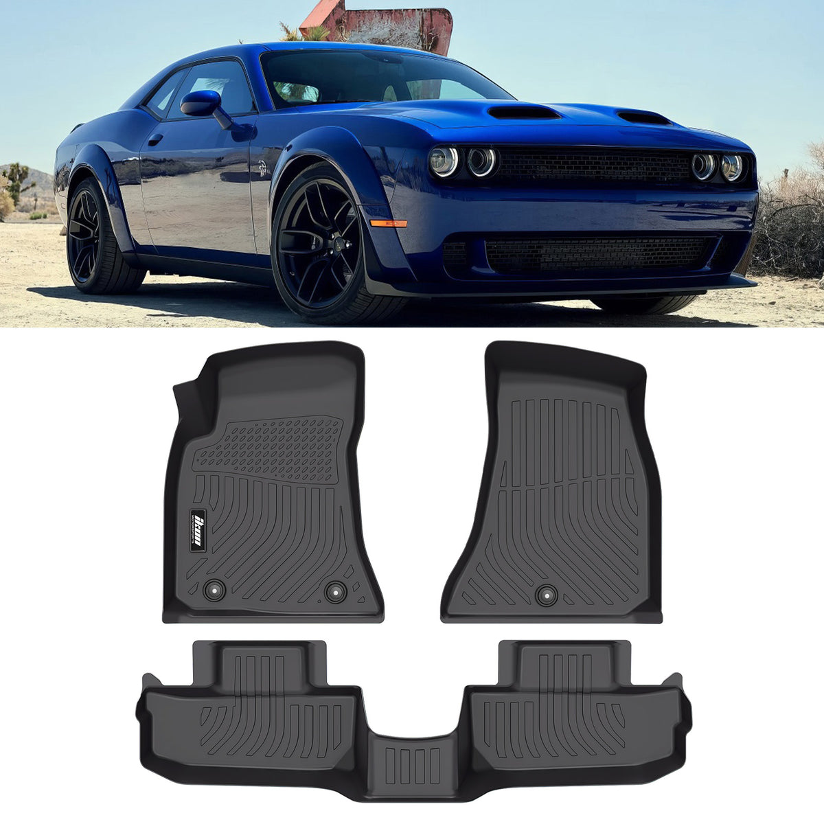3D Floor Mats TPE Carpets Boot Liner for Dodge Challenger RWD 2015-2023