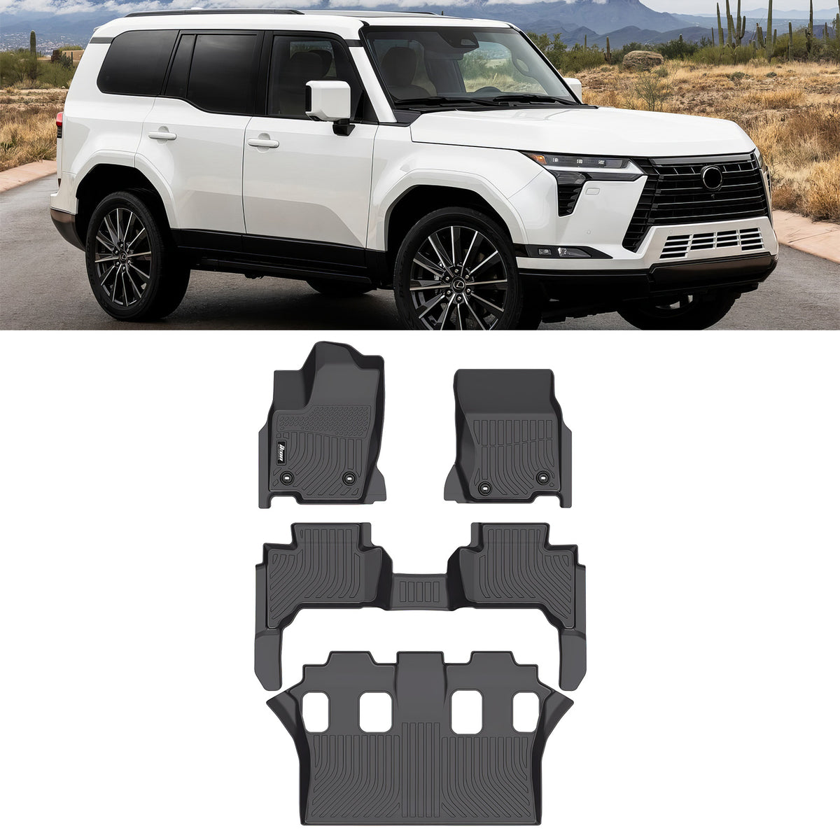 2024-2026 Lexus GX550 7-Seats Floor Mats TPE 3D All Weather Carpets