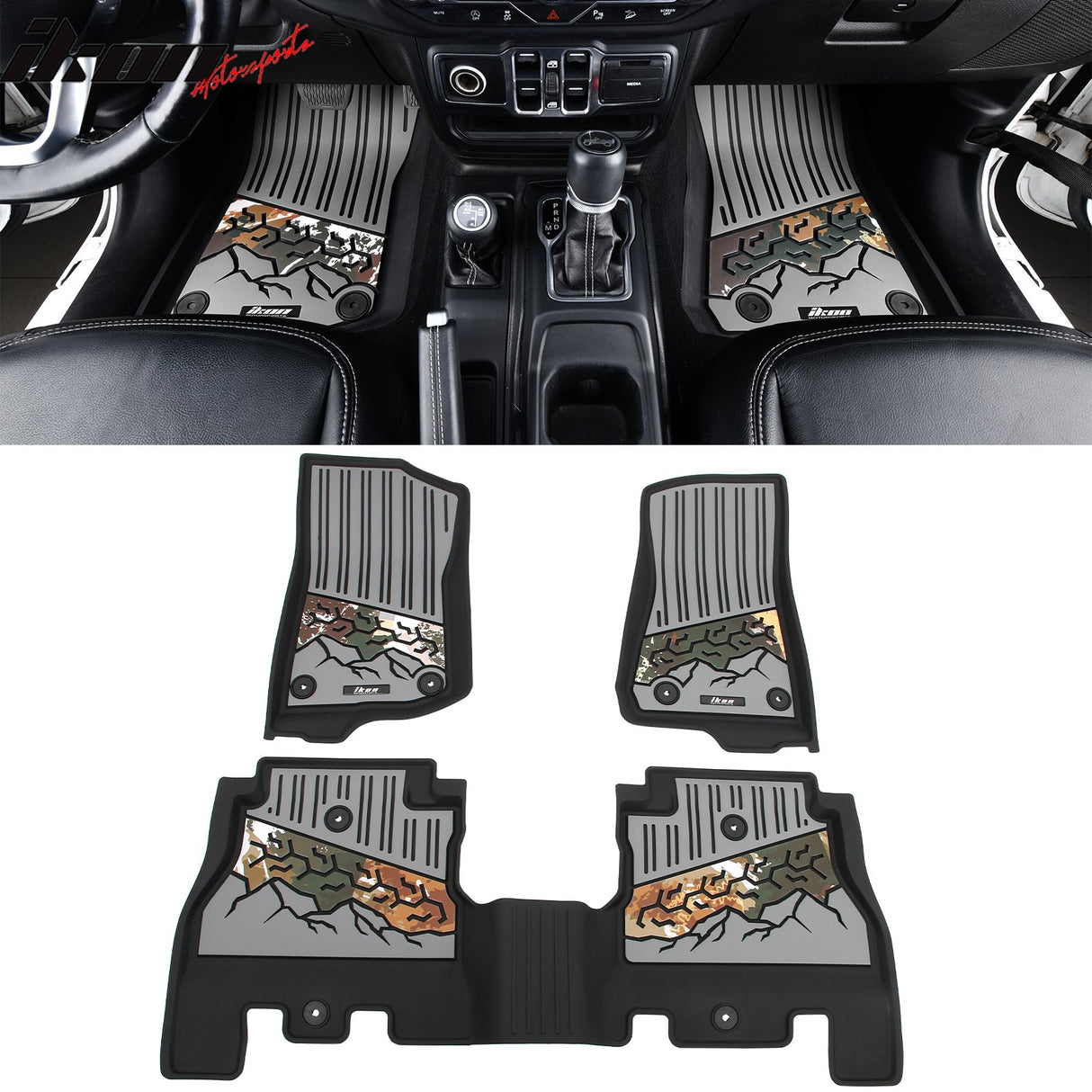 2018-2025 Jeep Wrangler JL Unlimited 4Dr Floor Mats Black Gray TPE