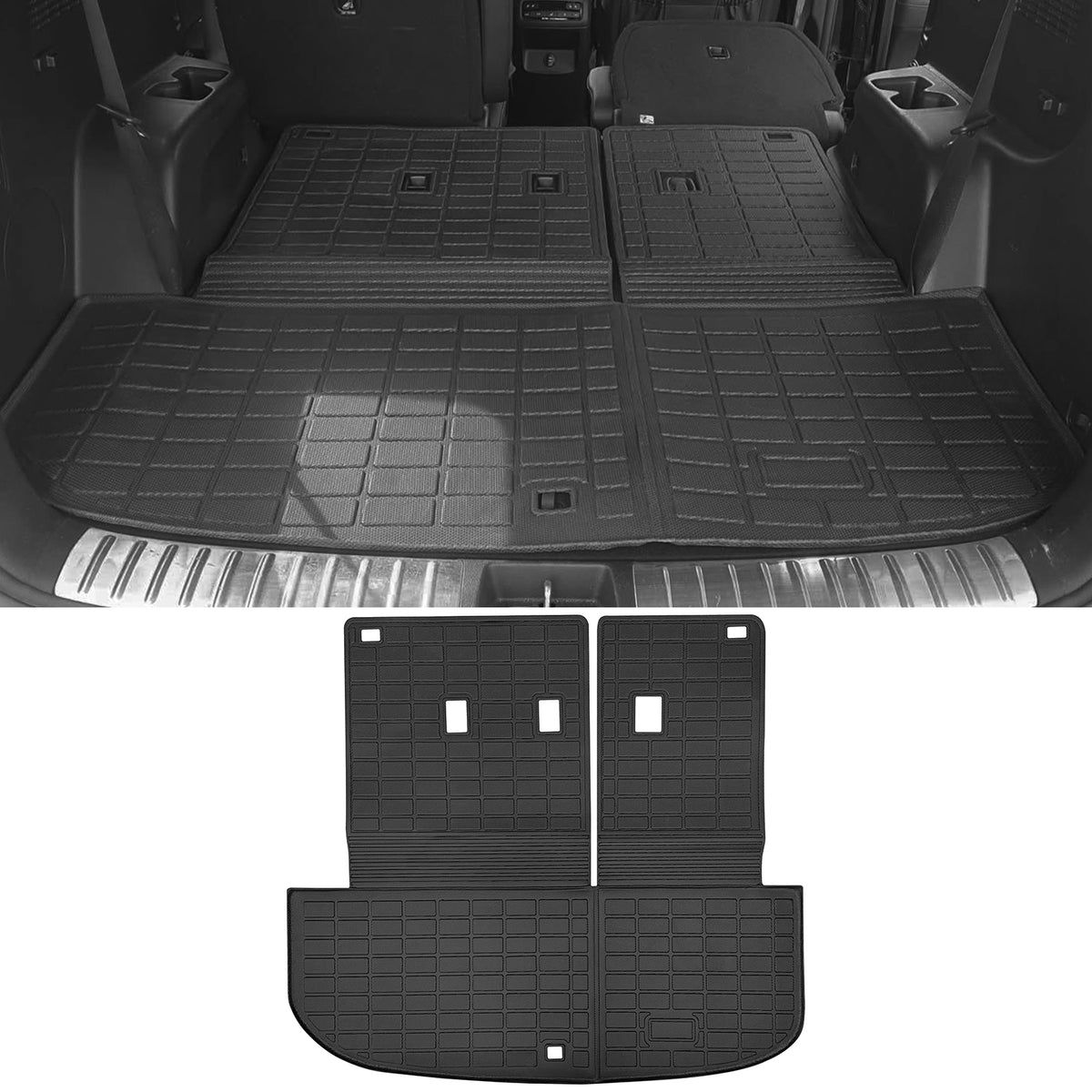 Trunk Mat with Backrest Mats for Hyundai Palisade 2020-2025 Black TPE 1PC