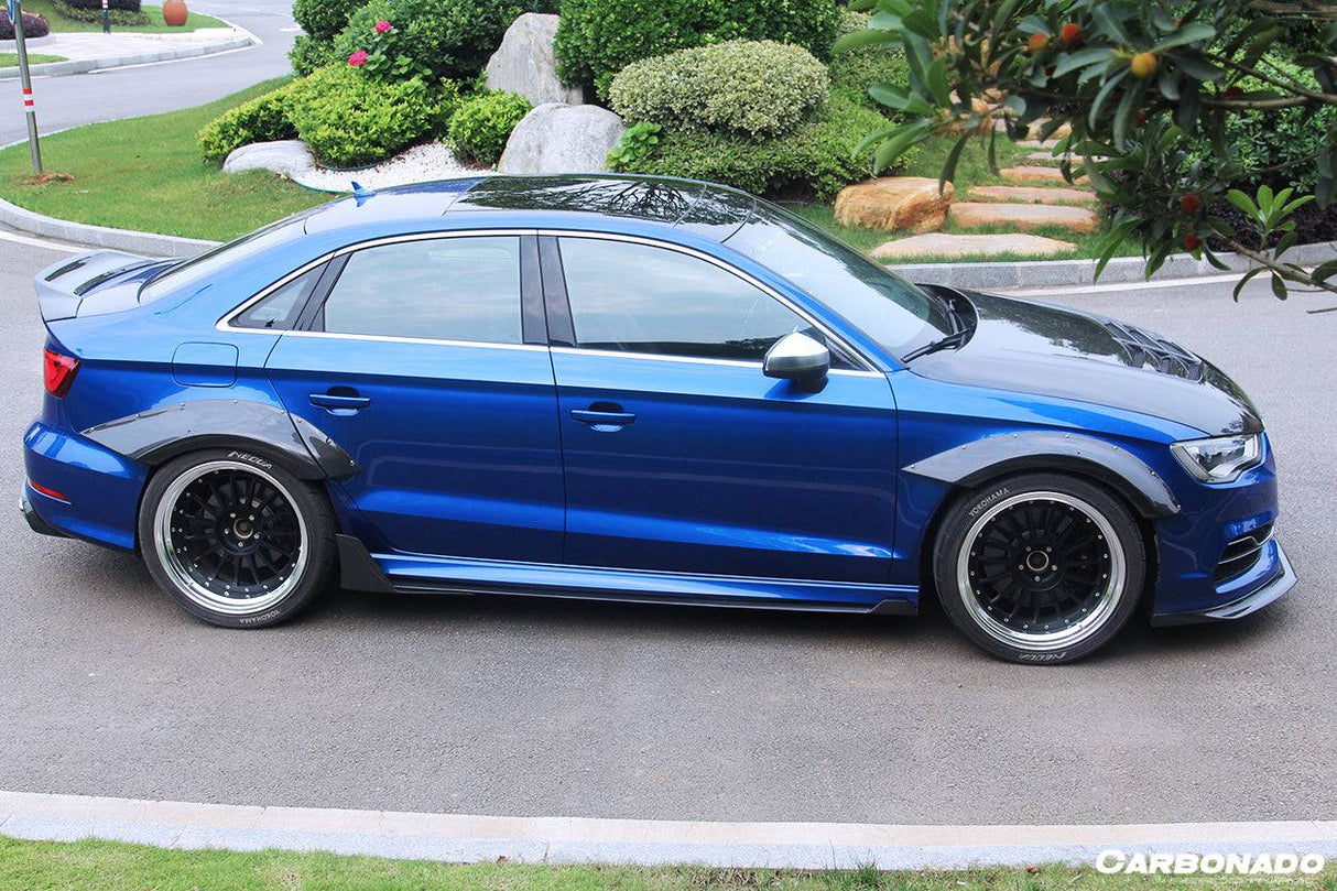 2013-2020 Audi RS3 S3 A3 Sline Sedan BKSS Style Carbon Fiber Side Skirts Under Board with Winglets