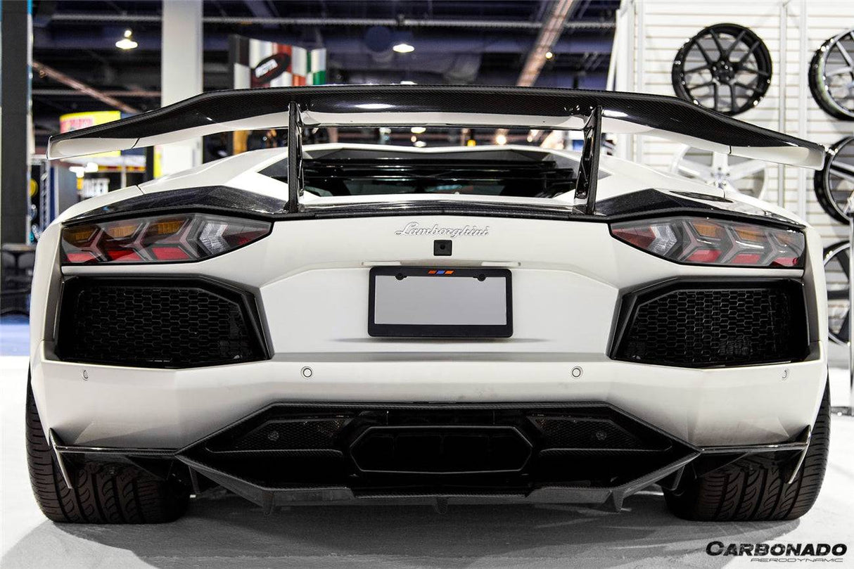 2011-2016 Lamborghini Aventador Style Carbon Fiber Rear Diffuser Lip Carbonado (DM) Fits: LP700 Coupe and Roadster