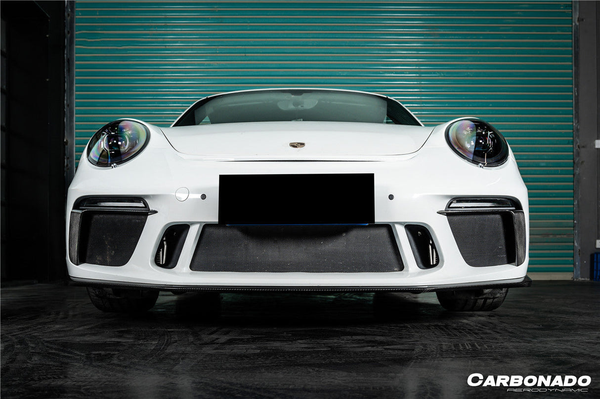 Carbonado 2017-2019 Porsche 911 991.2 GT3 OE Style Dry Carbon Fiber Front Bumper Daytime Running Light Trims