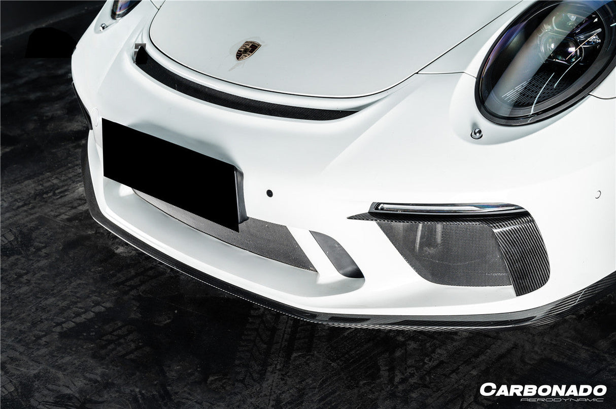 Carbonado 2017-2019 Porsche 911 991.2 GT3 OE Style Dry Carbon Fiber Front Bumper Daytime Running Light Trims