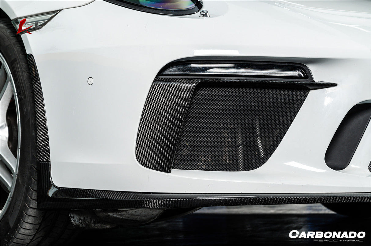Carbonado 2017-2019 Porsche 911 991.2 GT3 OE Style Dry Carbon Fiber Front Bumper Daytime Running Light Trims
