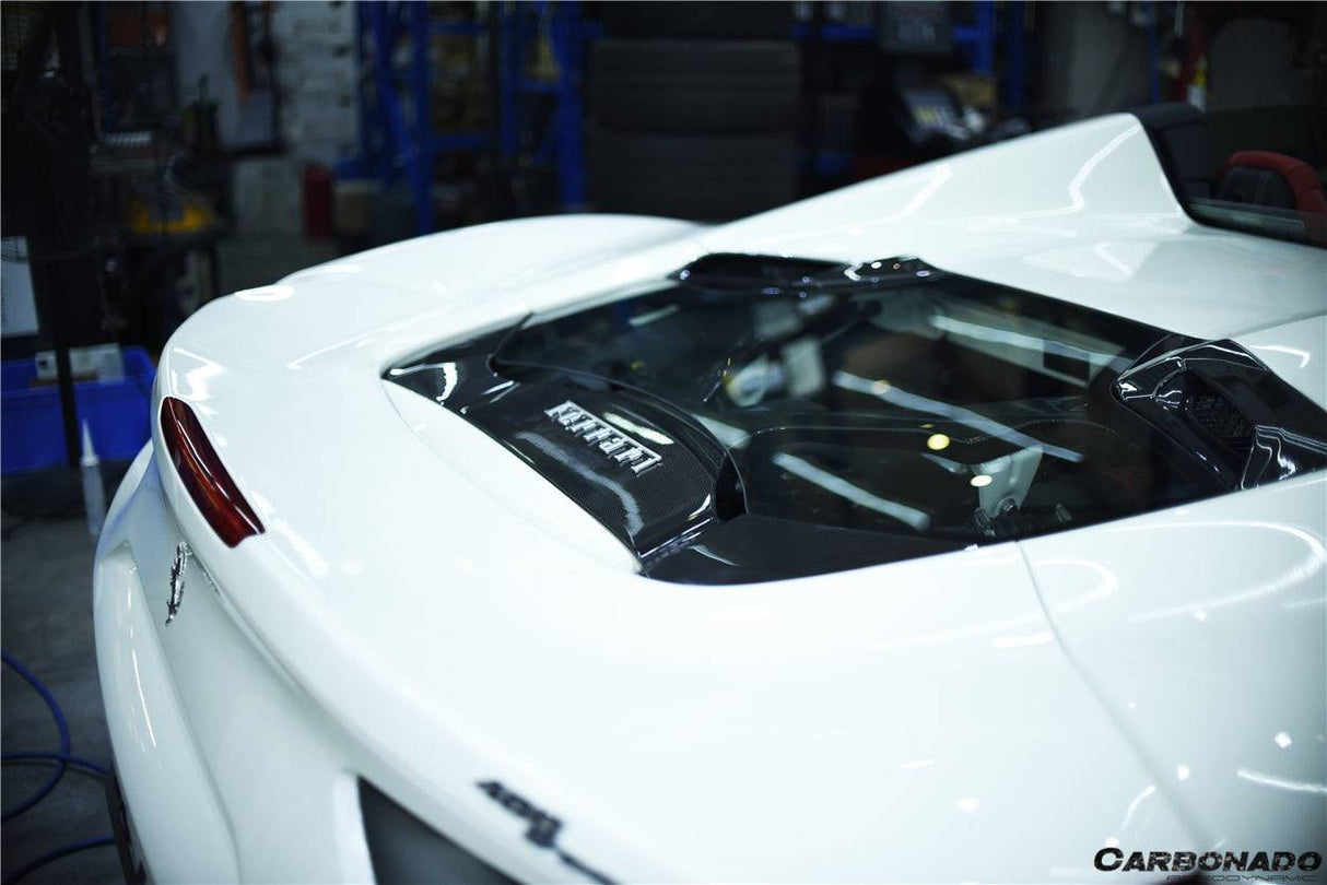 2015-2019 Ferrari Autoclave Carbon Fiber Engine Hood With Glass Carbonado (CPO) | Fits: 488 Spider, 488 Pista Spider