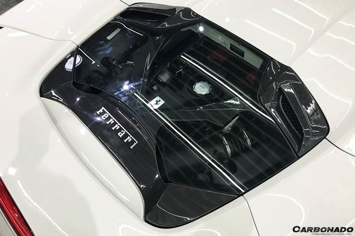 2015-2019 Ferrari Autoclave Carbon Fiber Engine Hood With Glass Carbonado (CPO) | Fits: 488 Spider, 488 Pista Spider
