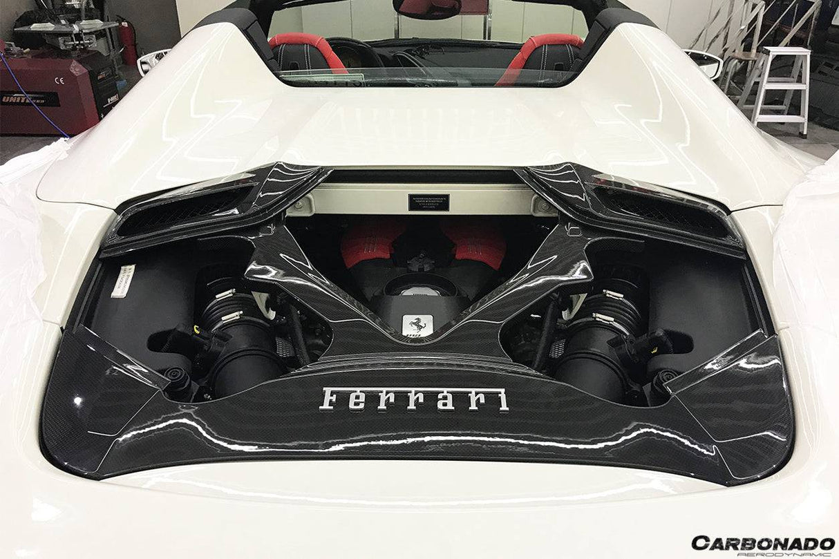 2015-2019 Ferrari Autoclave Carbon Fiber Engine Hood With Glass Carbonado (CPO) | Fits: 488 Spider, 488 Pista Spider