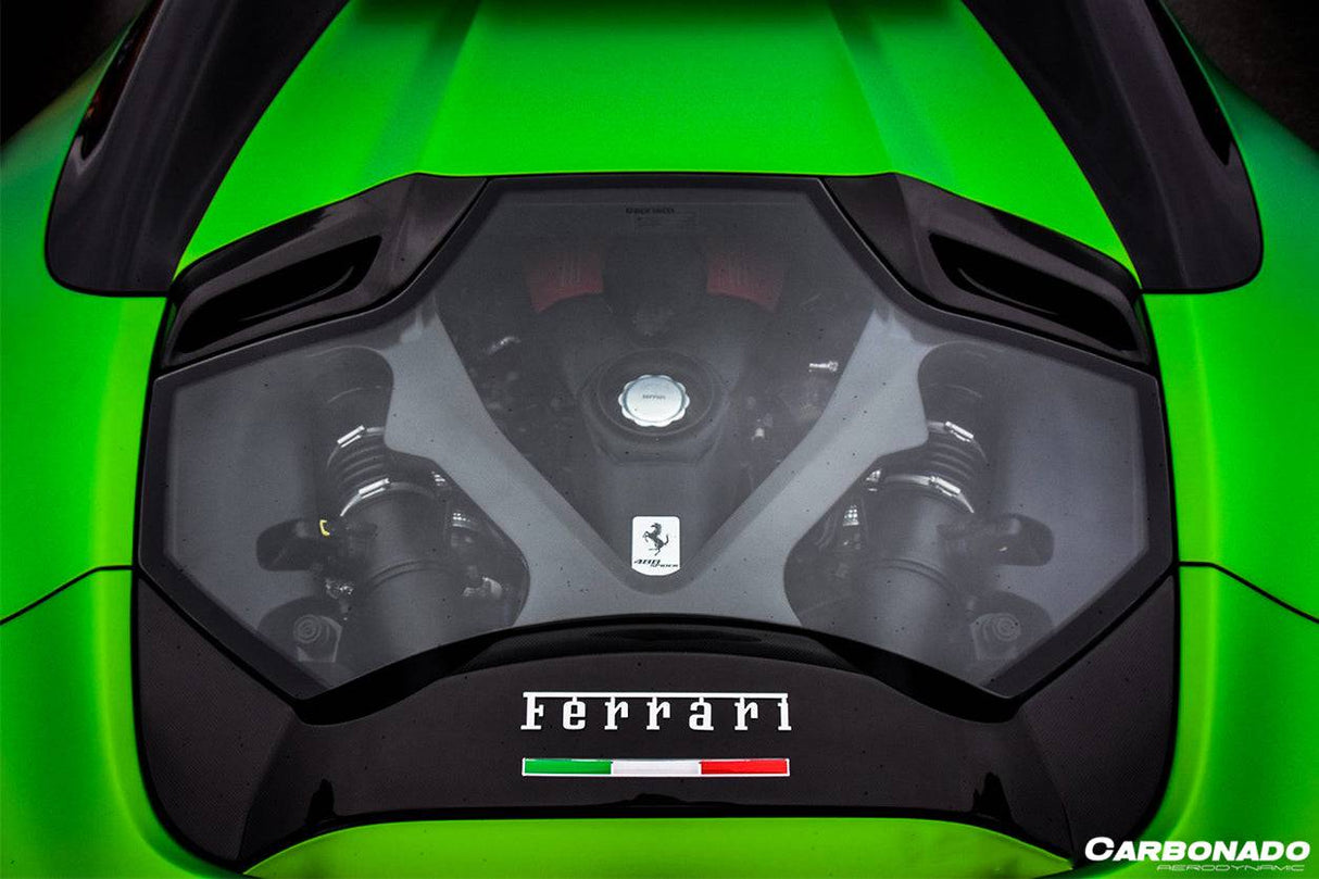 2015-2019 Ferrari Autoclave Carbon Fiber Engine Hood With Glass Carbonado (CPO) | Fits: 488 Spider, 488 Pista Spider
