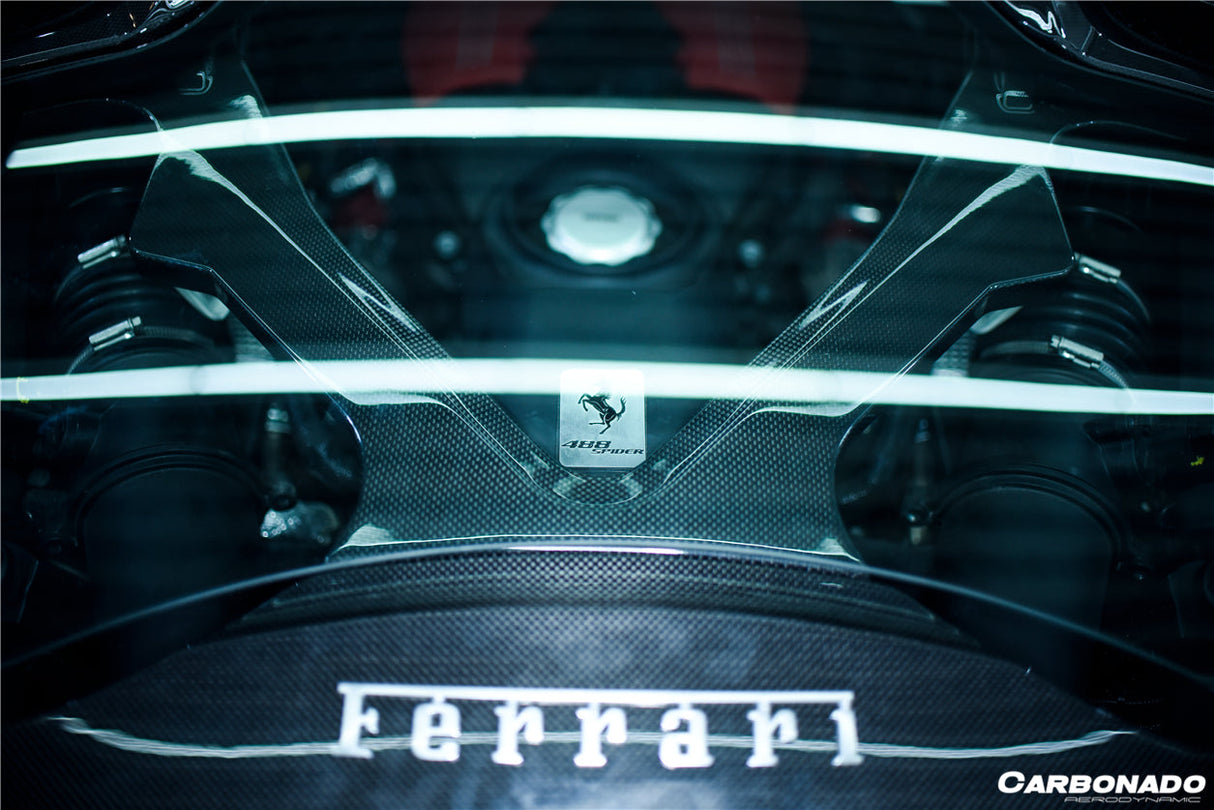 2015-2019 Ferrari Autoclave Carbon Fiber Engine Hood With Glass Carbonado (CPO) | Fits: 488 Spider, 488 Pista Spider
