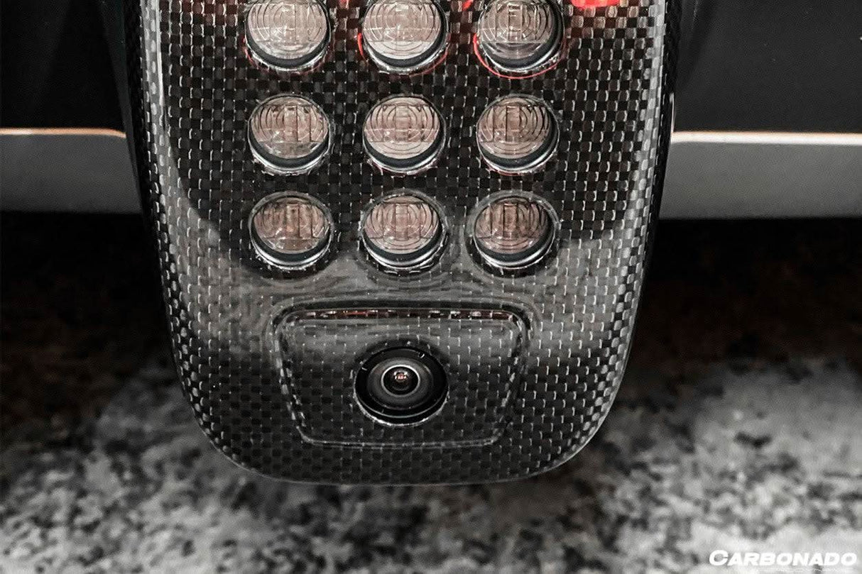 2015-2020 Ferrari 488 GTB Spider Dry Carbon Fiber Rear Black Light Cover With Camera Hole