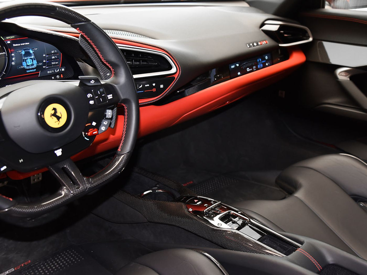 2022-UP Ferrari 296 GTB & GTS OE Style Dry Carbon Fiber center control surround panel Front end