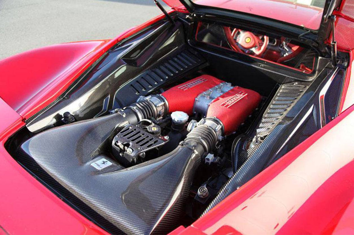2010-2015 Ferrari Style DRY Carbon Fiber Engine Bay Panels Carbonado (OE) Fits: 458 Italia and Spider, 458 Speciale