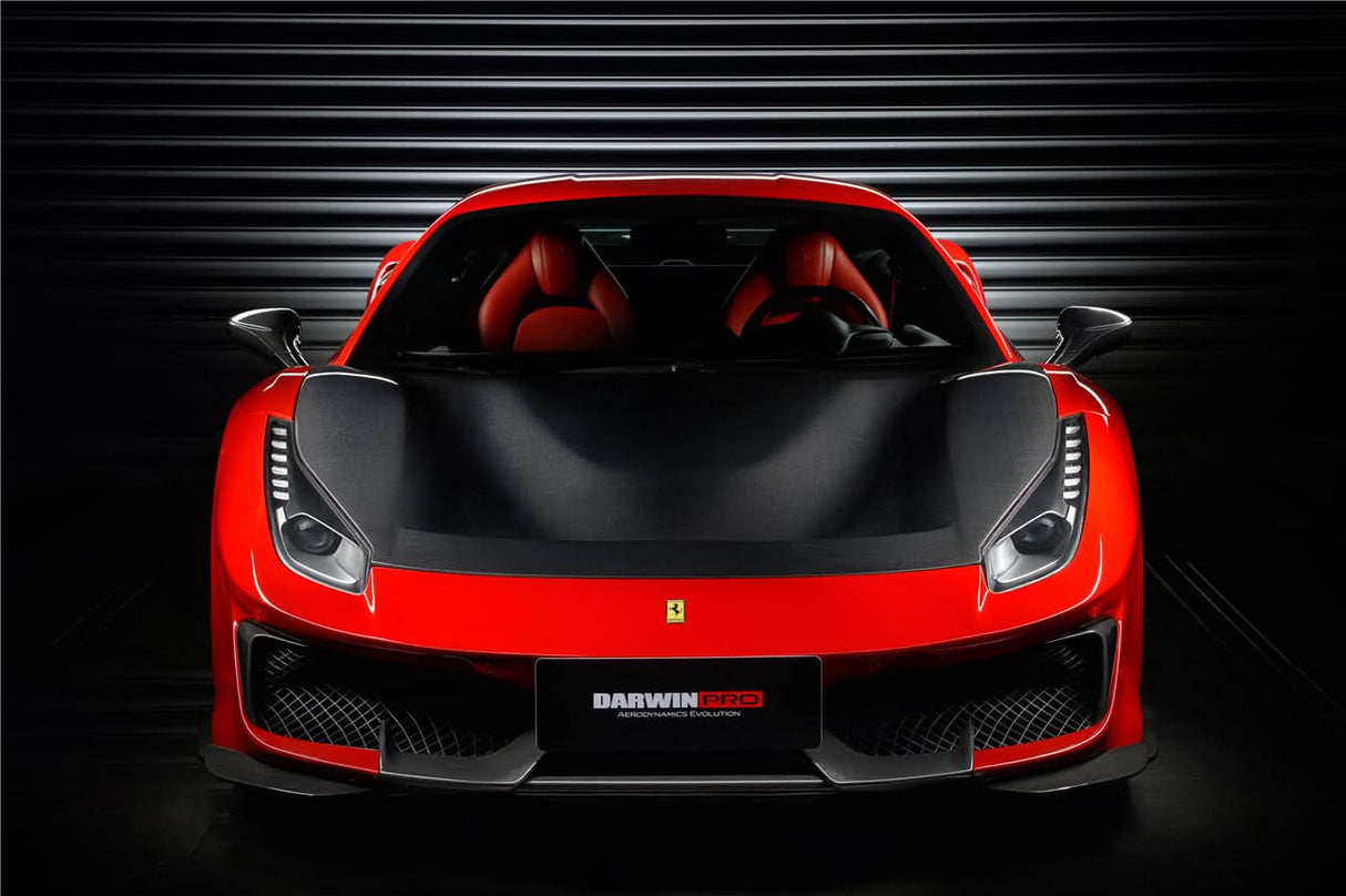 2015-2020 Ferrari 488 GTB | Spider Partial Carbon Fiber Front Bumper Set with Hood - DarwinPRO Pista Design