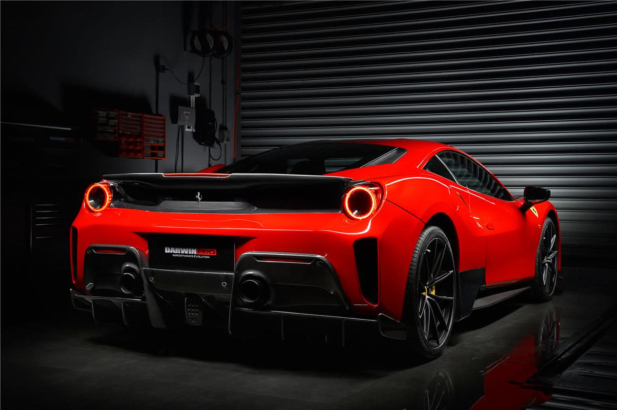 2015-2020 Ferrari 488 GTB Pista Style Carbon Fiber Rear Bumper And Wing