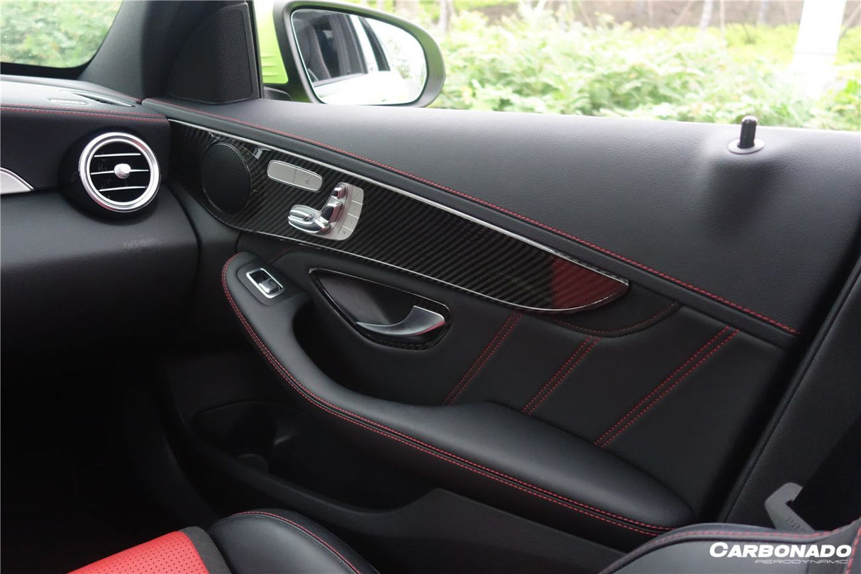 2015-2021 Mercedes Benz W205 C63 S AMG Sedan Dry Carbon Fiber Interior Door Panel Trim Cover Strip