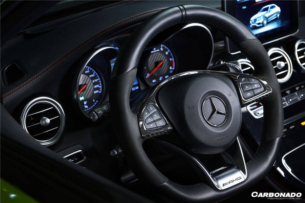 2015-2021 Mercedes Benz W205 C63 AMG Dry Carbon Fiber Interior Steering wheel Trim