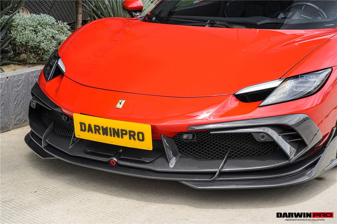 DarwinPRO 2022-2026 Ferrari 296 GTB  GTS Type F171 iMP Carbon Fiber Front Bumper Lip Splitter With Camera holes
