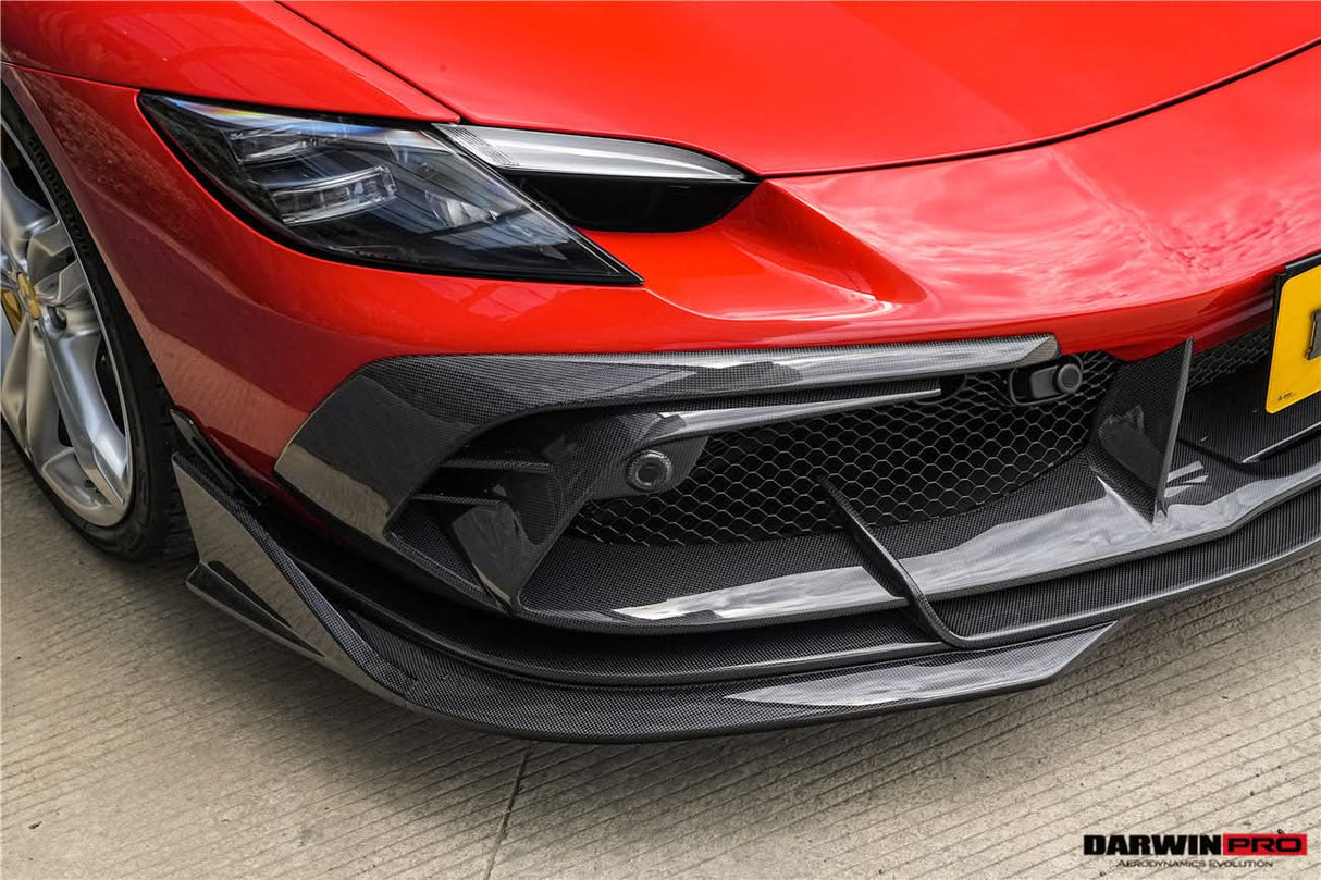 DarwinPRO 2022-2026 Ferrari 296 GTB  GTS Type F171 iMP Carbon Fiber Front Bumper Lip Splitter With Camera holes
