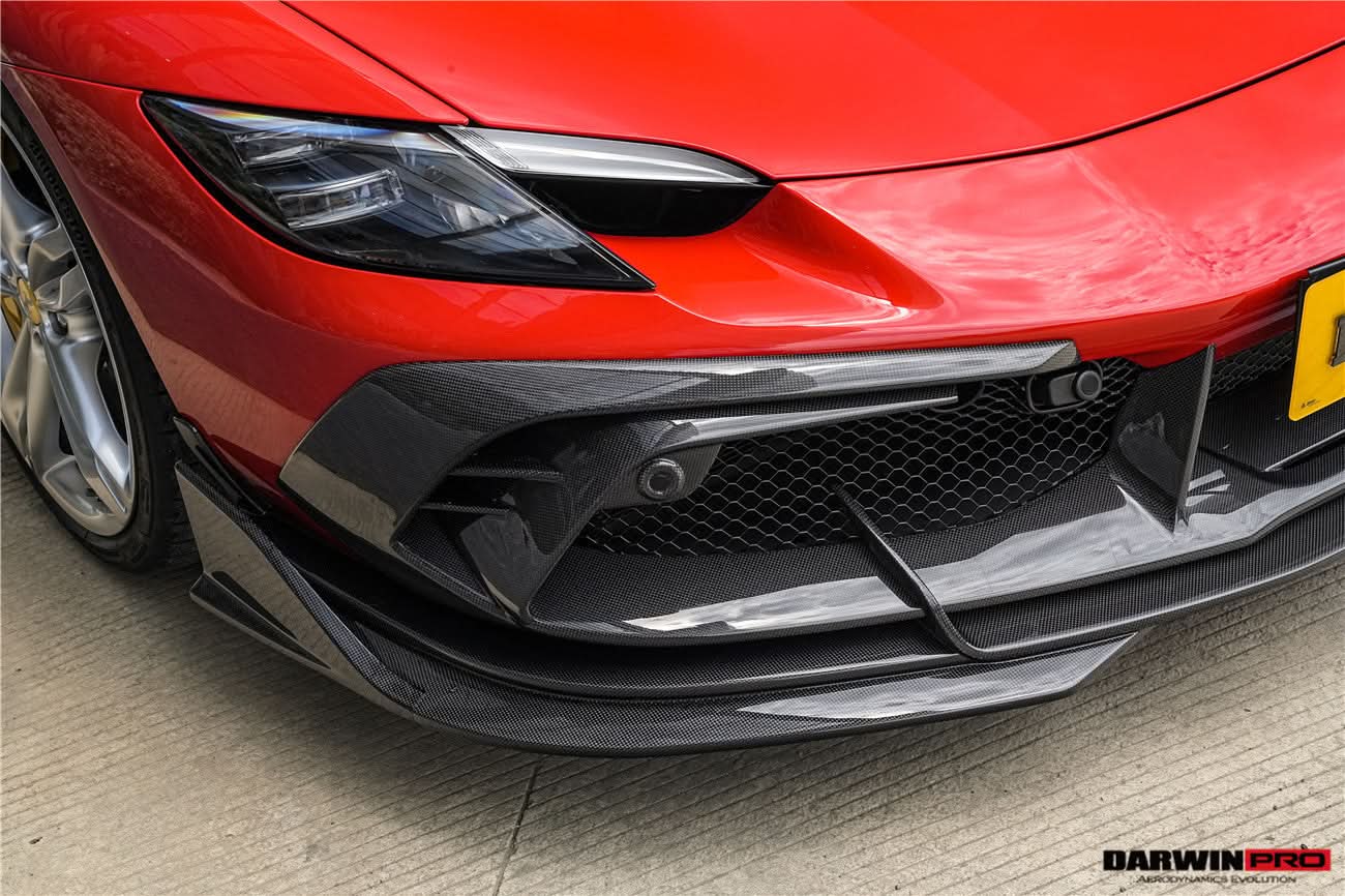 DarwinPRO 2022-2026 Ferrari 296 GTB  GTS Type F171 iMP Carbon Fiber Front Bumper Lip Splitter With Camera holes
