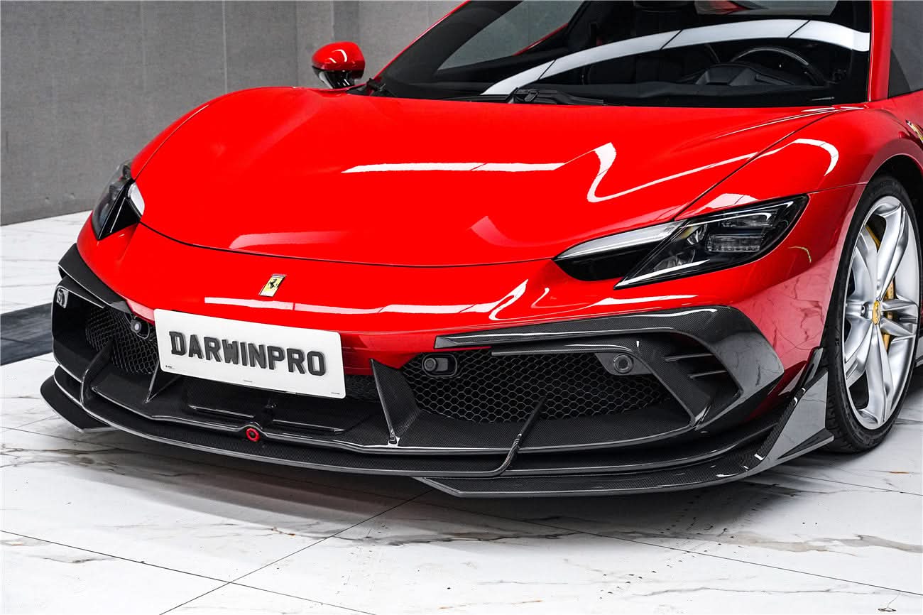DarwinPRO 2022-2026 Ferrari 296 GTB  GTS Type F171 iMP Carbon Fiber Front Bumper Lip Splitter With Camera holes