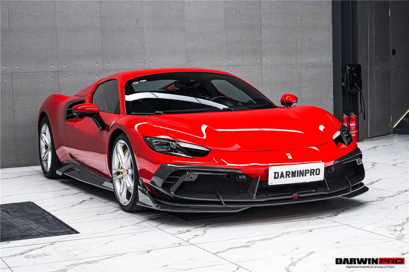 DarwinPRO 2022-2026 Ferrari 296 GTB  GTS Type F171 iMP Carbon Fiber Front Bumper Lip Splitter With Camera holes