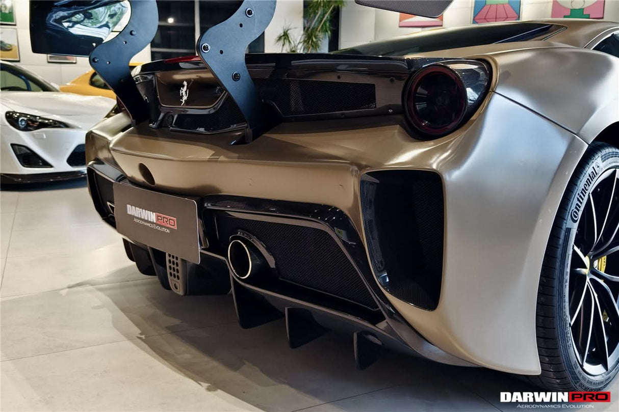 2015-2020 Ferrari 488 GTB Partial Rear Bumper With Deck Lid Wing and Diffuser and Wing - DarwinPRO Challenge Evo Modena Design