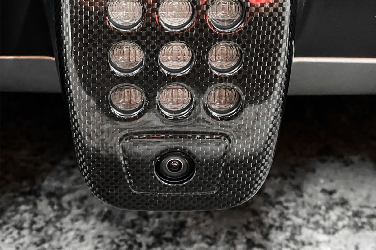 DarwinPRO 2015-2020 Ferrari 488 GTB & Spider Dry Carbon Fiber Rear Black Light Cover with Camera Hole