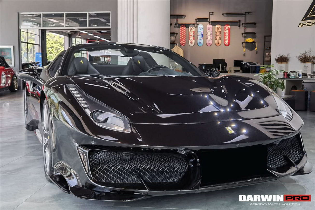 2015-2020 Ferrari 488 GTB | Spider Partial Carbon Fiber Front Bumper Set with Hood - DarwinPRO Pista Design