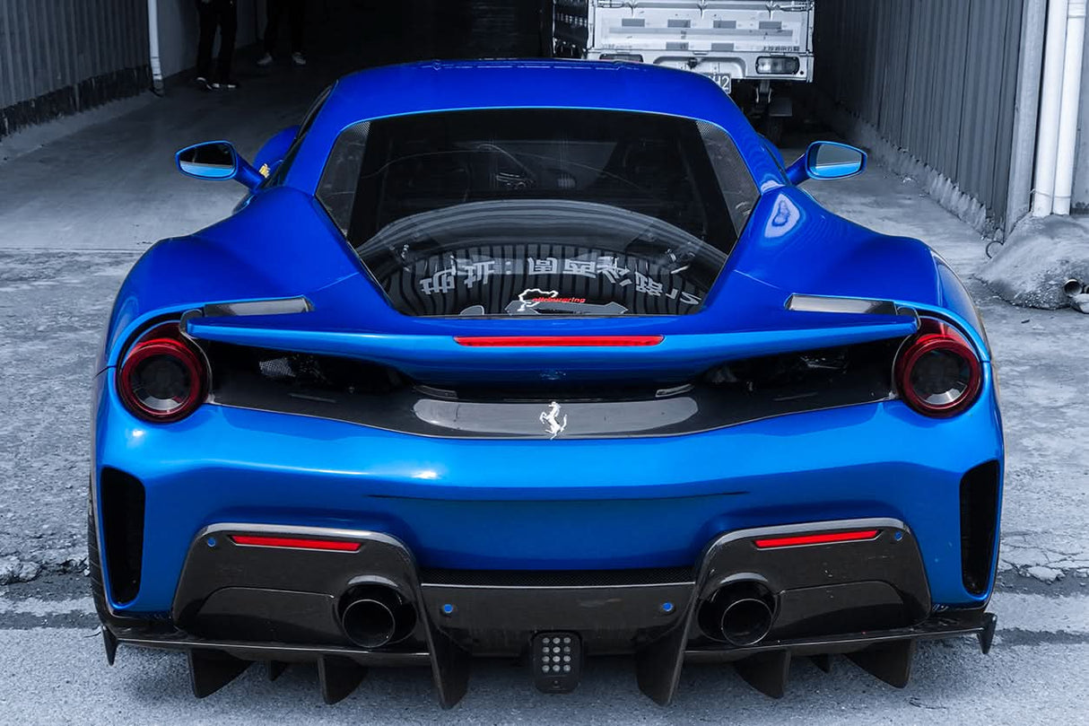 2015-2020 Ferrari 488 GTB Pista Style Carbon Fiber Rear Bumper And Wing