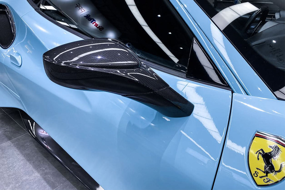 2015-2020 Ferrari Carbon Fiber Mirror House with Base Replacement DarwinPRO (OE) | Fits F8, 488, Pista