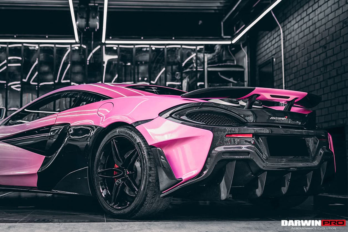 2015-2020 McLaren 540C 570S 570GT 600LT-Style Partial Carbon Fiber Rear Bumper with Diffuser  and Trunk Spoiler and Engine Trunk and Exhaust