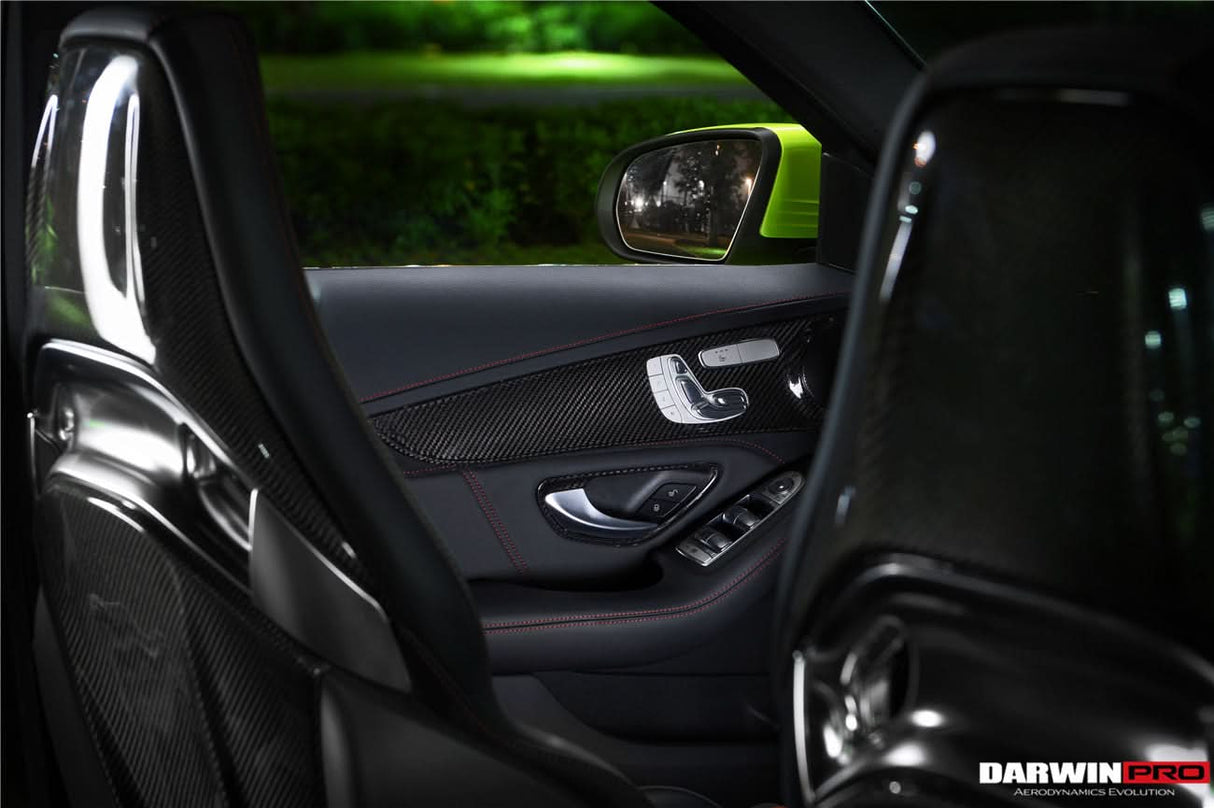 2015-2021 Mercedes Benz W205 C Class GLC X253 Carbon Fiber Interior Door Handle Cover Trim