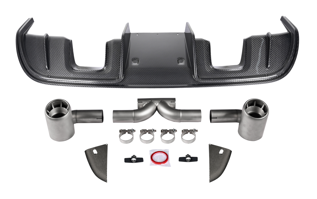 2016-2025 Porsche 718 Cayman Boxster GT4RS Style Autoclave Carbon Fiber Rear Diffuser Lip With Winglets And Exhaust Tips