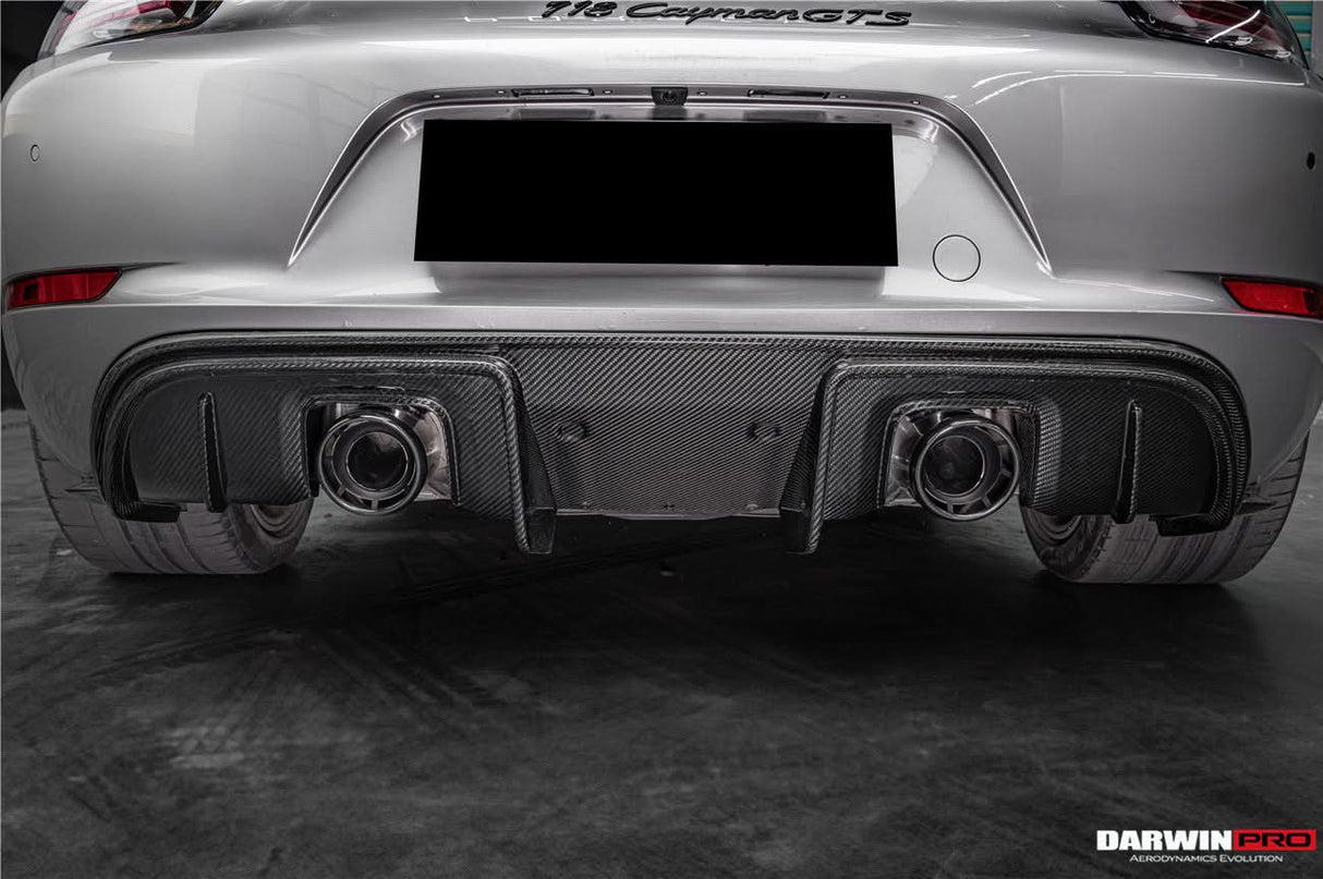 2016-2025 Porsche 718 Cayman Boxster GT4RS Style Autoclave Carbon Fiber Rear Diffuser Lip With Winglets And Exhaust Tips
