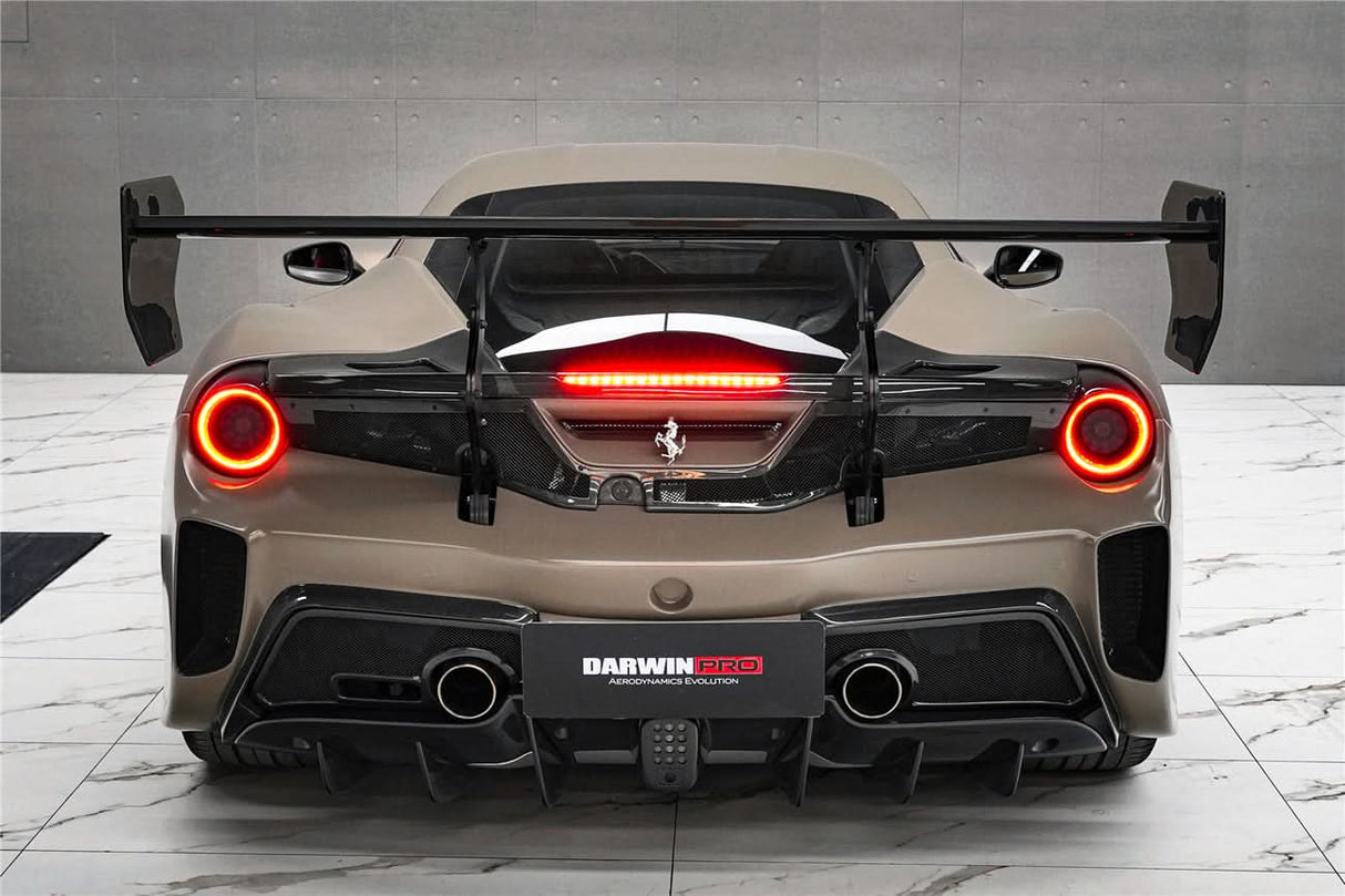 2015-2020 Ferrari 488 GTB Partial Rear Bumper With Deck Lid Wing and Diffuser and Wing - DarwinPRO Challenge Evo Modena Design