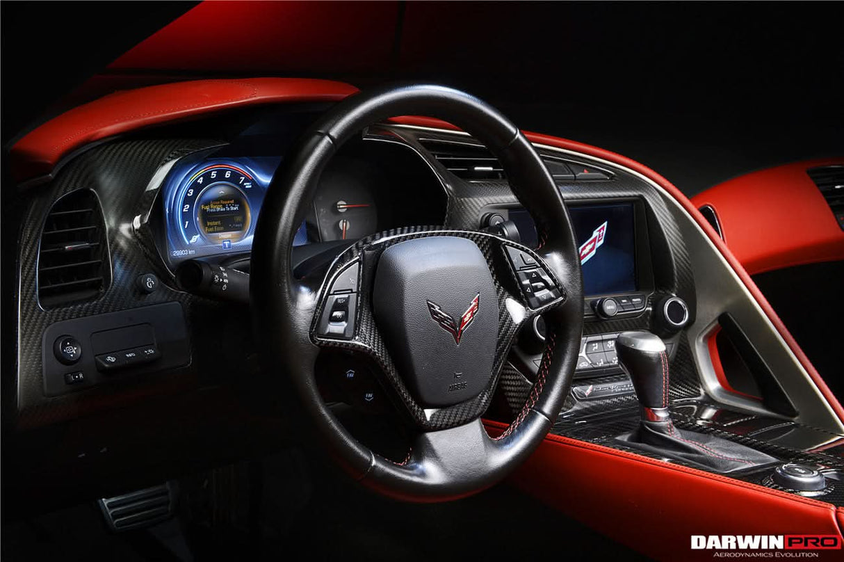 2013-2019 Corvette C7 Z06 Grandsport Dry Carbon Fiber Interior Steering Wheel Cover Trim